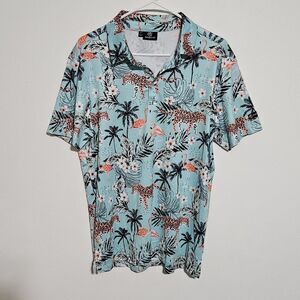 Greenside Golf Polo Mens Sz S Performance Cheetah Flamingo Palm Tree Vibrant Fun